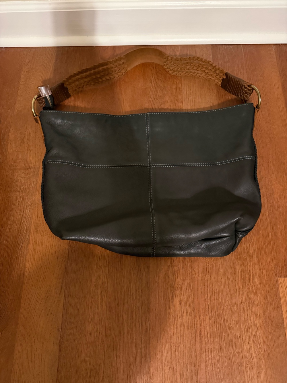Carbon 2 Cobalt All-In Black Leather Hobo Shoulder Bag Braided Strap⁠
